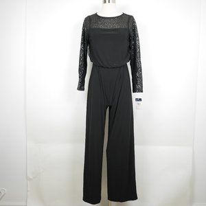 CHAPS Women's 4p Black long sleeve romper pantsuit stretch one piece dress suit